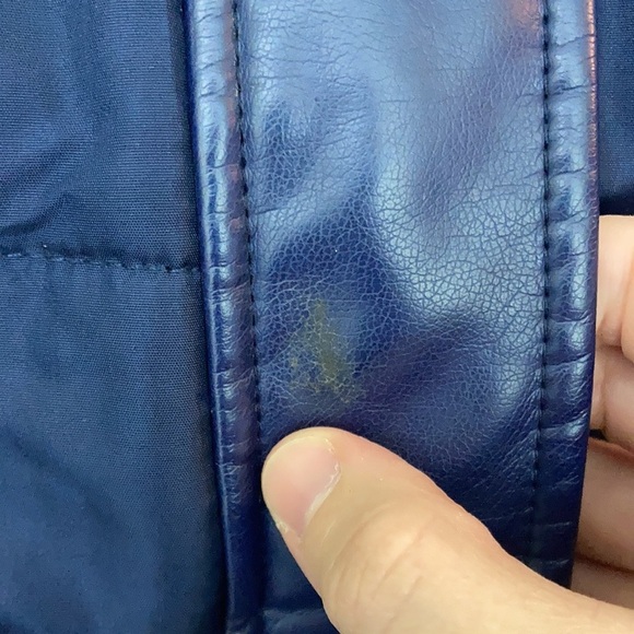 Susan Graver | Navy Blue Puffer Coat w/Black Fur Hood L - Picture 9 of 9